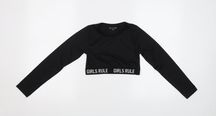 Peacocs Girls Black Cropped T-Shirt Size 9-10 Years