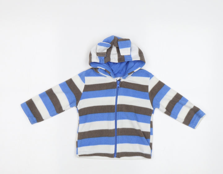 Preworn Baby Blue Striped Full Zip Jumper Size 12-18 Months