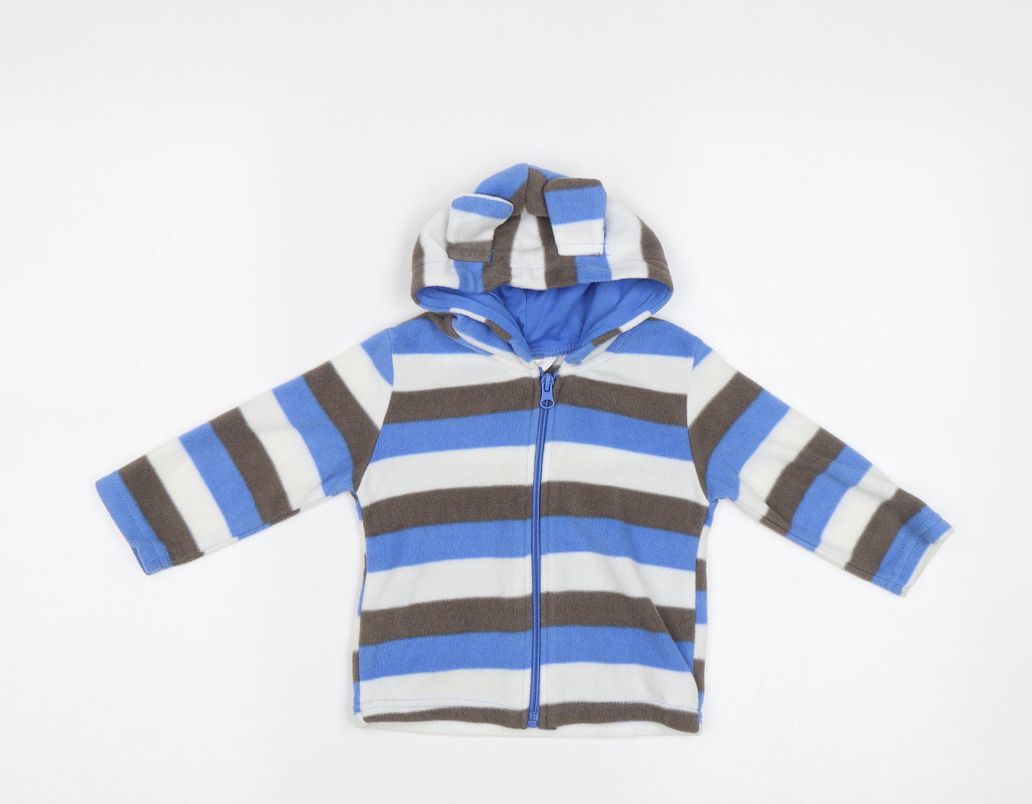 Preworn Baby Blue Striped  Full Zip Jumper Size 12-18 Months