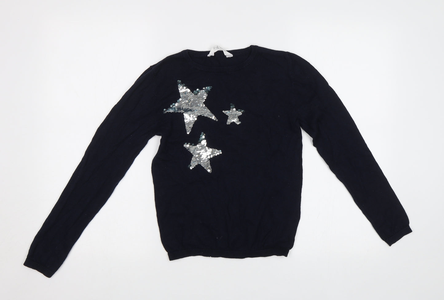 H&M Girls Blue   Pullover Jumper Size 10-11 Years  - Sequin Star