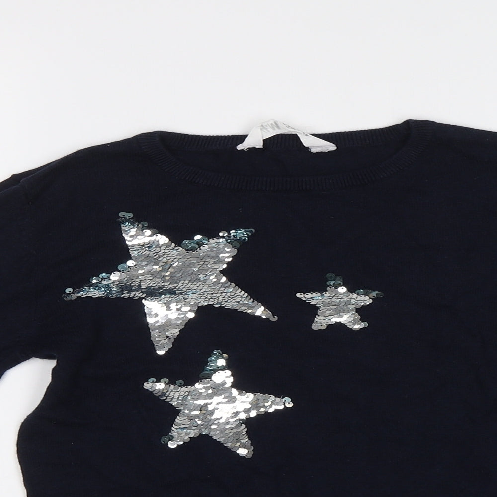 H&M Girls Blue   Pullover Jumper Size 10-11 Years  - Sequin Star