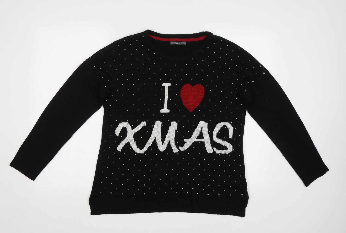South Womens Black Polka Dot  Pullover Jumper Size 14  - Xmas jumper