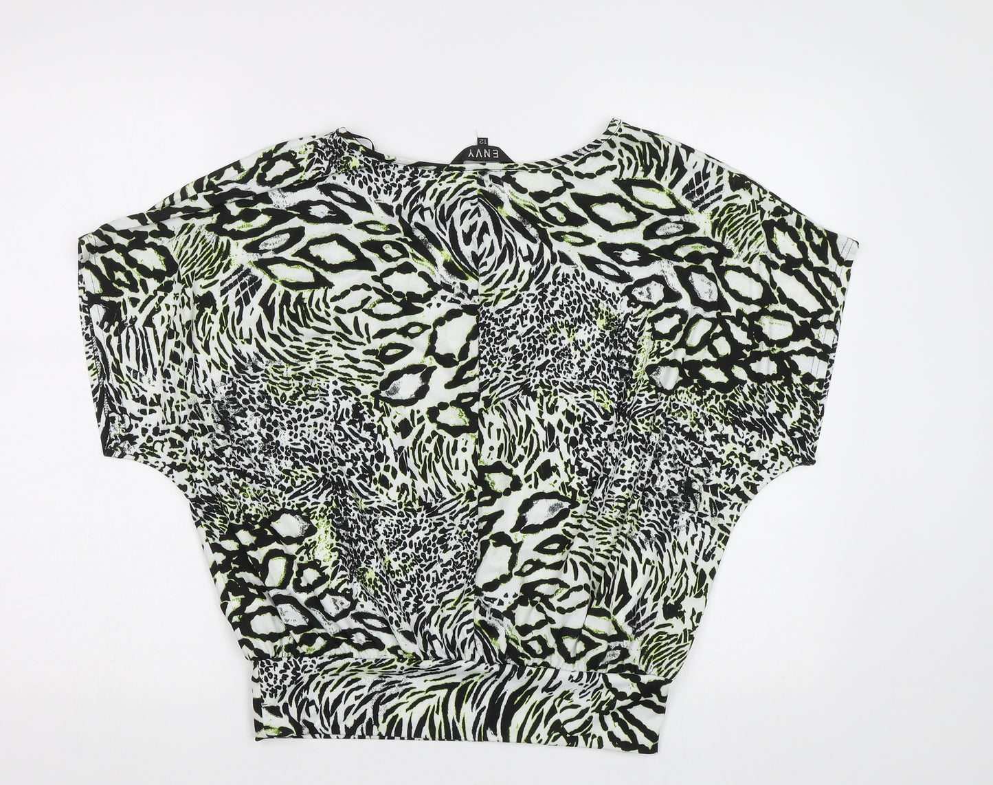 Envy Womens Green Animal Print  Basic Blouse Size 12