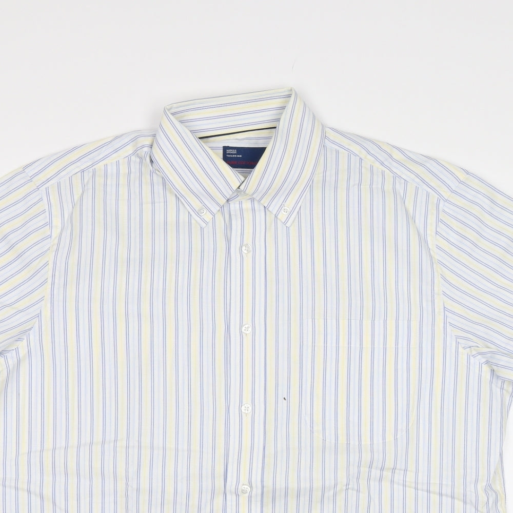 M&S Mens White Striped   Dress Shirt Size 15.5