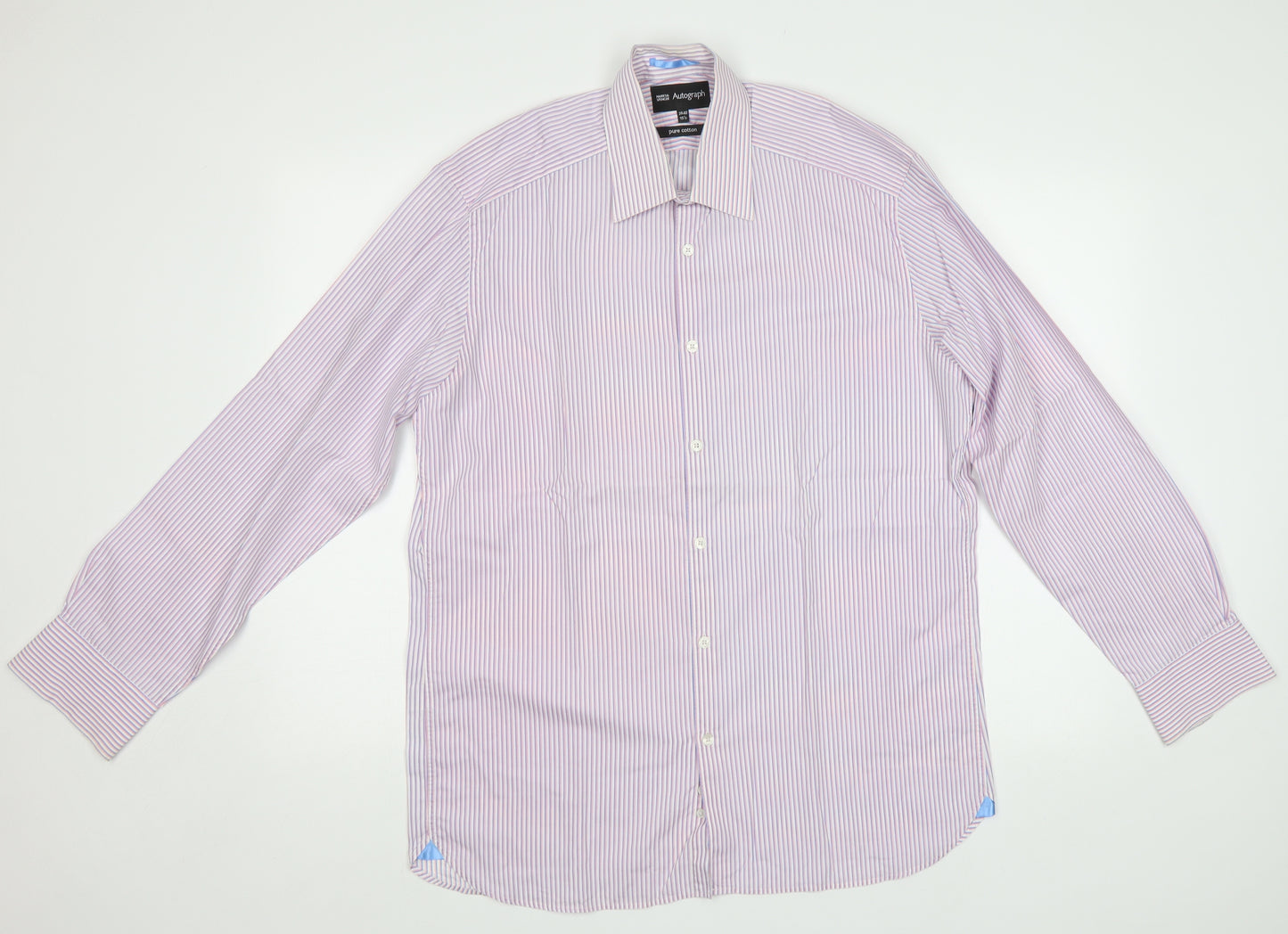 M&S Mens Pink Striped   Dress Shirt Size 15.5