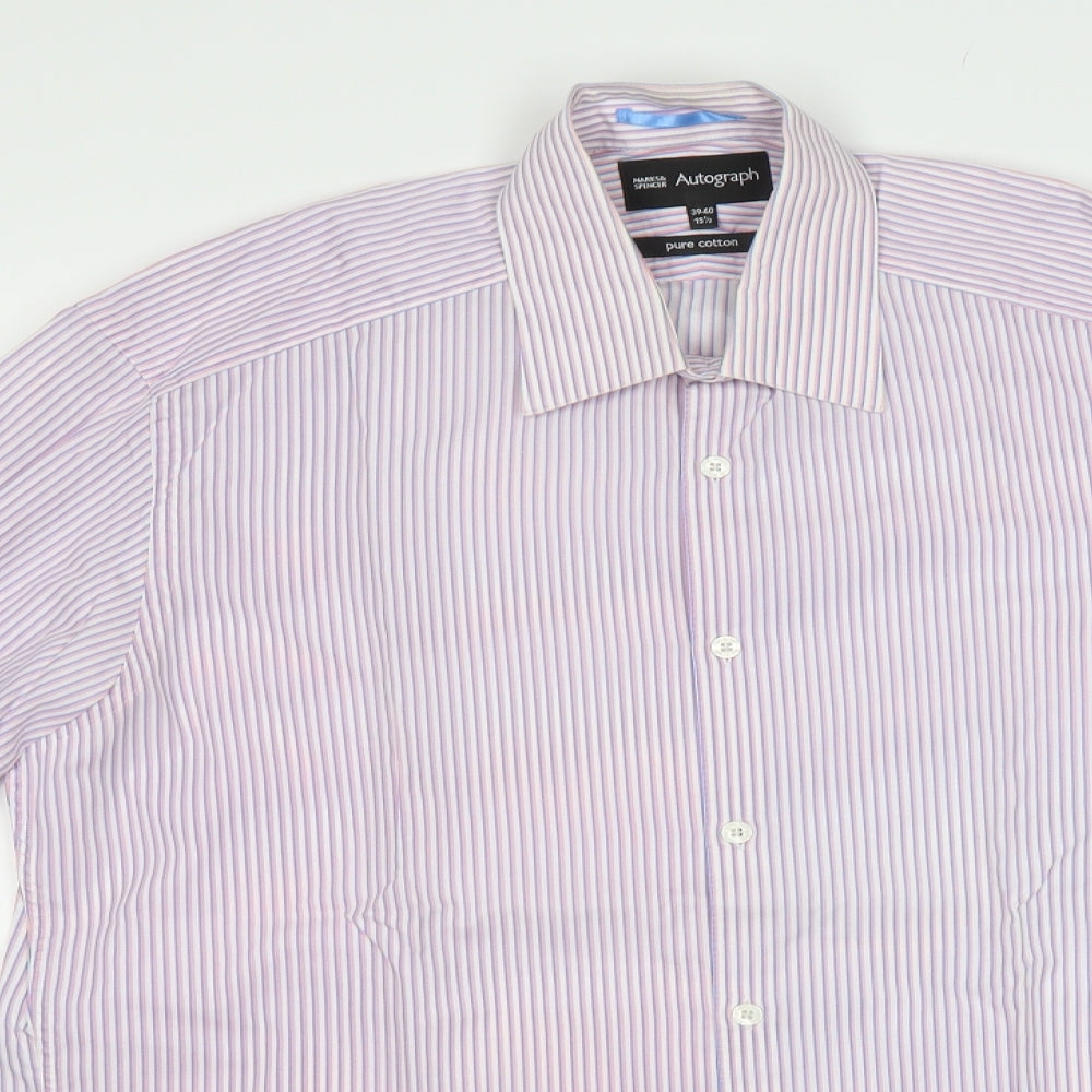 M&S Mens Pink Striped   Dress Shirt Size 15.5