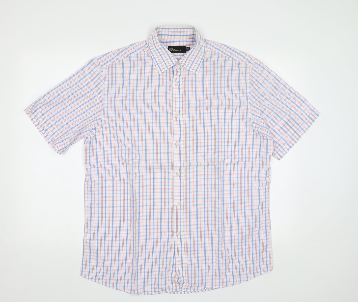 M&S Mens Blue Check   Dress Shirt Size 15.5
