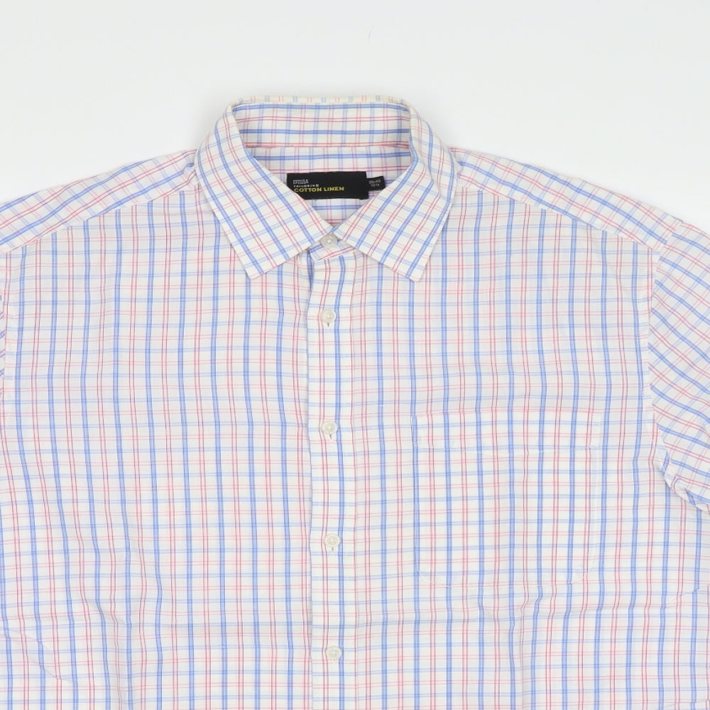 M&S Mens Blue Check   Dress Shirt Size 15.5