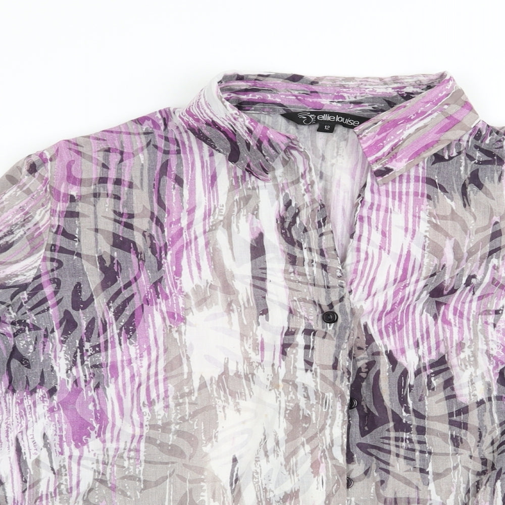 Ellie Louise Womens Purple Animal Print  Basic Blouse Size 12