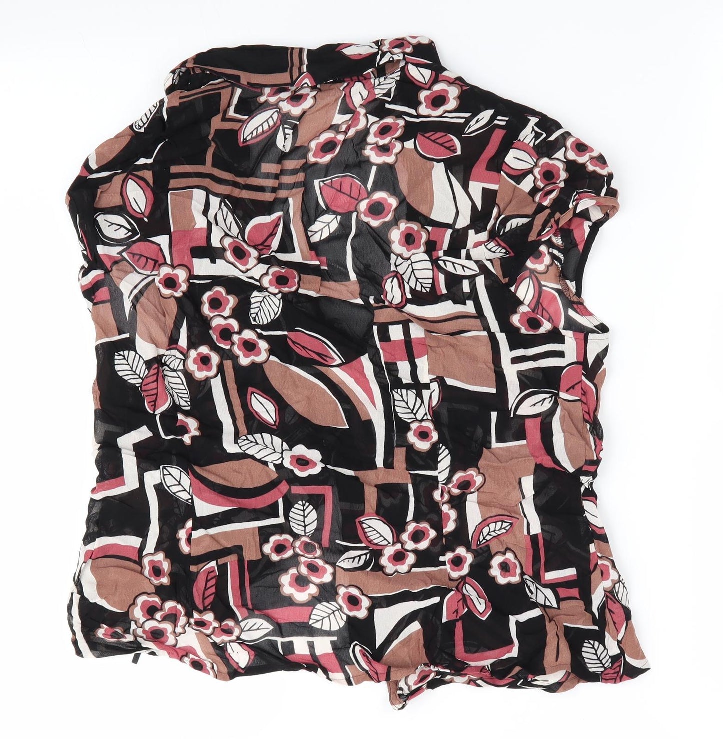 Marks and Spencer Womens Brown Floral  Basic Blouse Size 10  - Ruffled neck