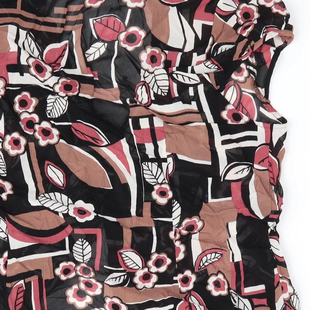 Marks and Spencer Womens Brown Floral  Basic Blouse Size 10  - Ruffled neck