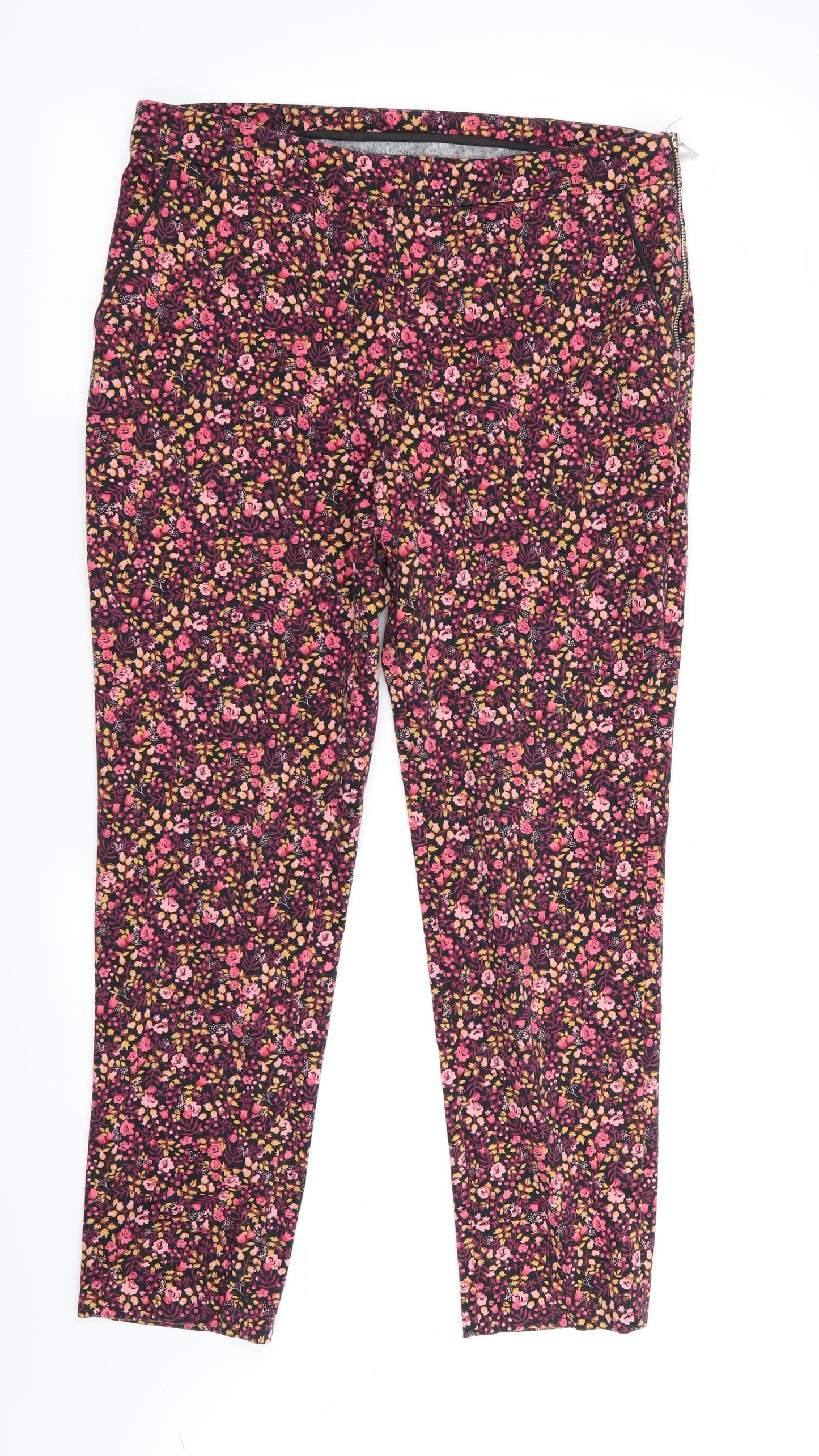 Florence and Fred Womens Black Floral  Cropped Trousers Size 12 L26 in - Side Zip