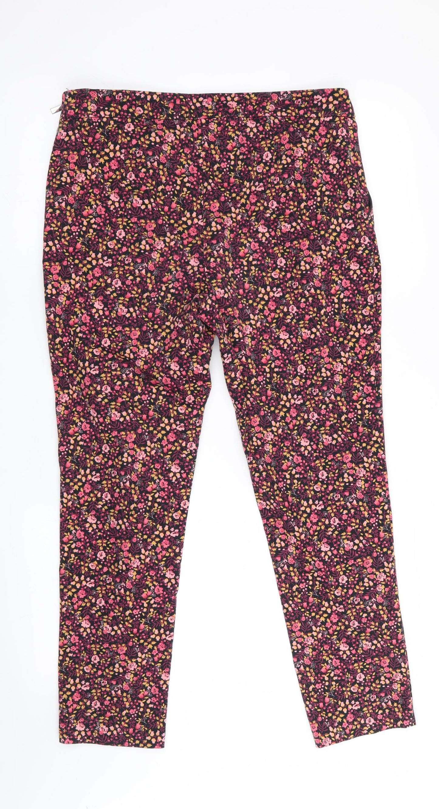 Florence and Fred Womens Black Floral  Cropped Trousers Size 12 L26 in - Side Zip