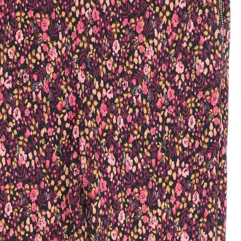 Florence and Fred Womens Black Floral  Cropped Trousers Size 12 L26 in - Side Zip