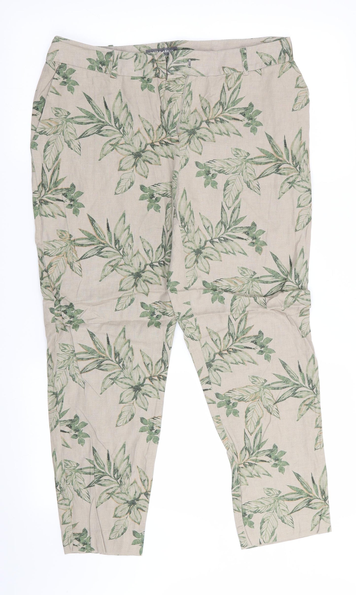Laura Ashley Womens Green Floral  Capri Trousers Size 10 L25 in - Cropped & Glitter highlights