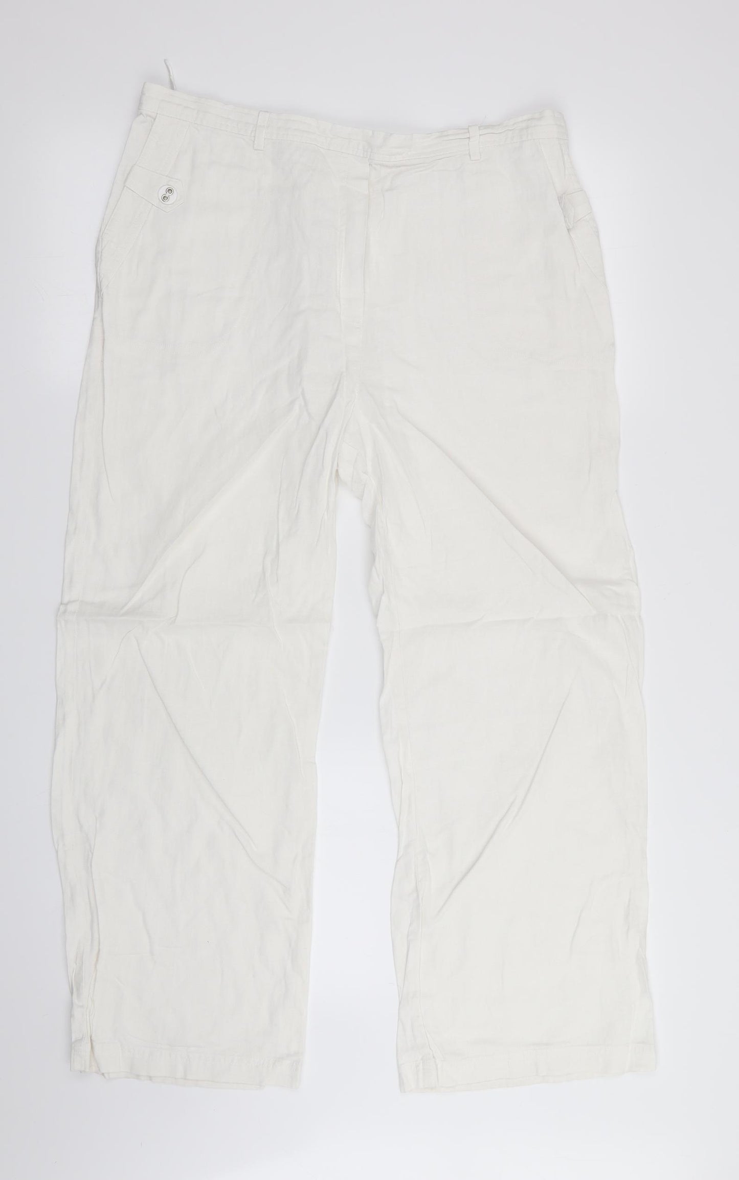 Classic Womens White   Trousers  Size 16 L27 in - Linen Look - elasticated back