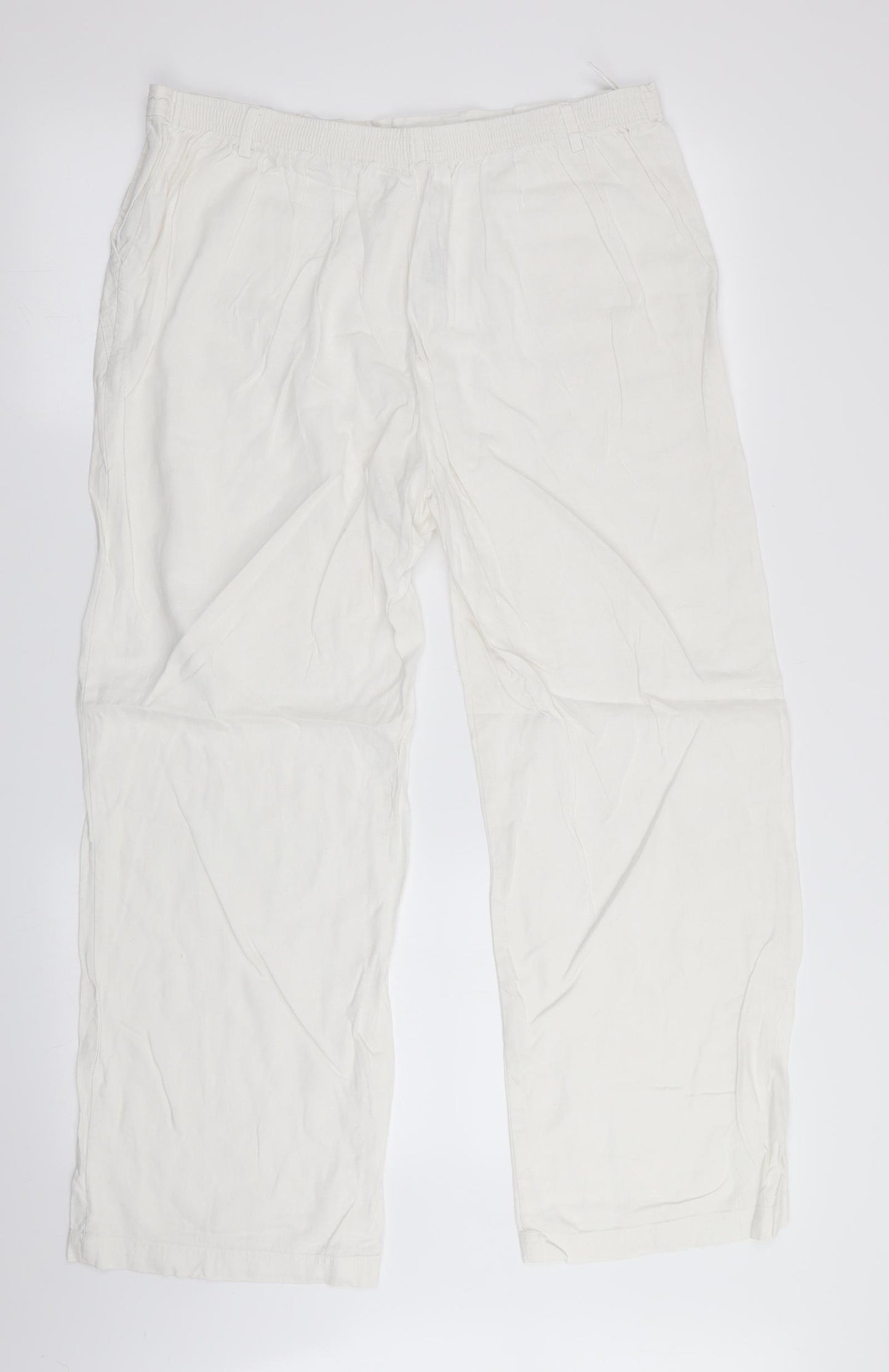 Classic Womens White   Trousers  Size 16 L27 in - Linen Look - elasticated back