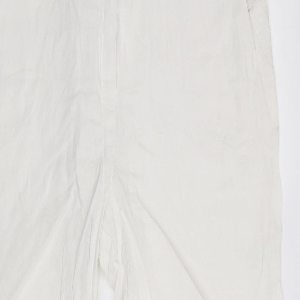 Classic Womens White   Trousers  Size 16 L27 in - Linen Look - elasticated back