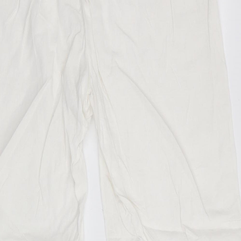Classic Womens White   Trousers  Size 16 L27 in - Linen Look - elasticated back