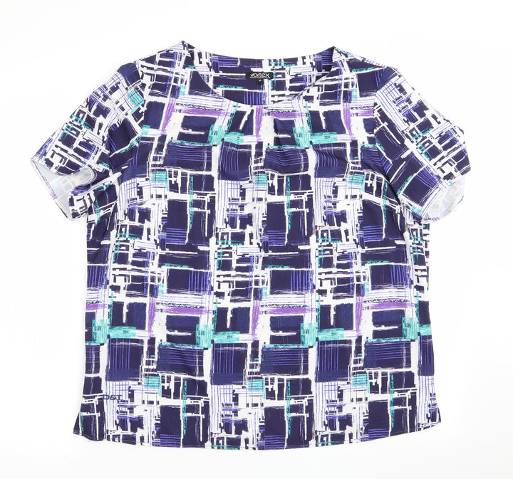 Vortex Womens Blue Check Basic Blouse Size 14