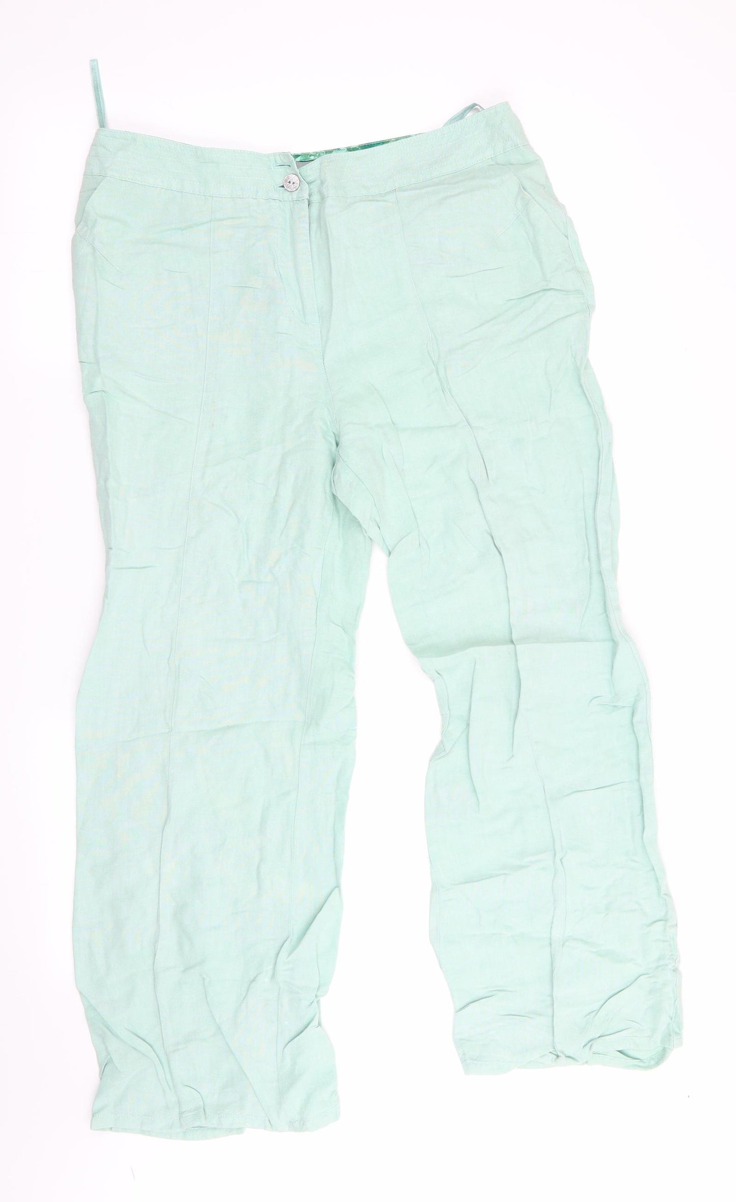 Per Una Womens Green   Trousers  Size 14 L29 in - Linen Look trousers