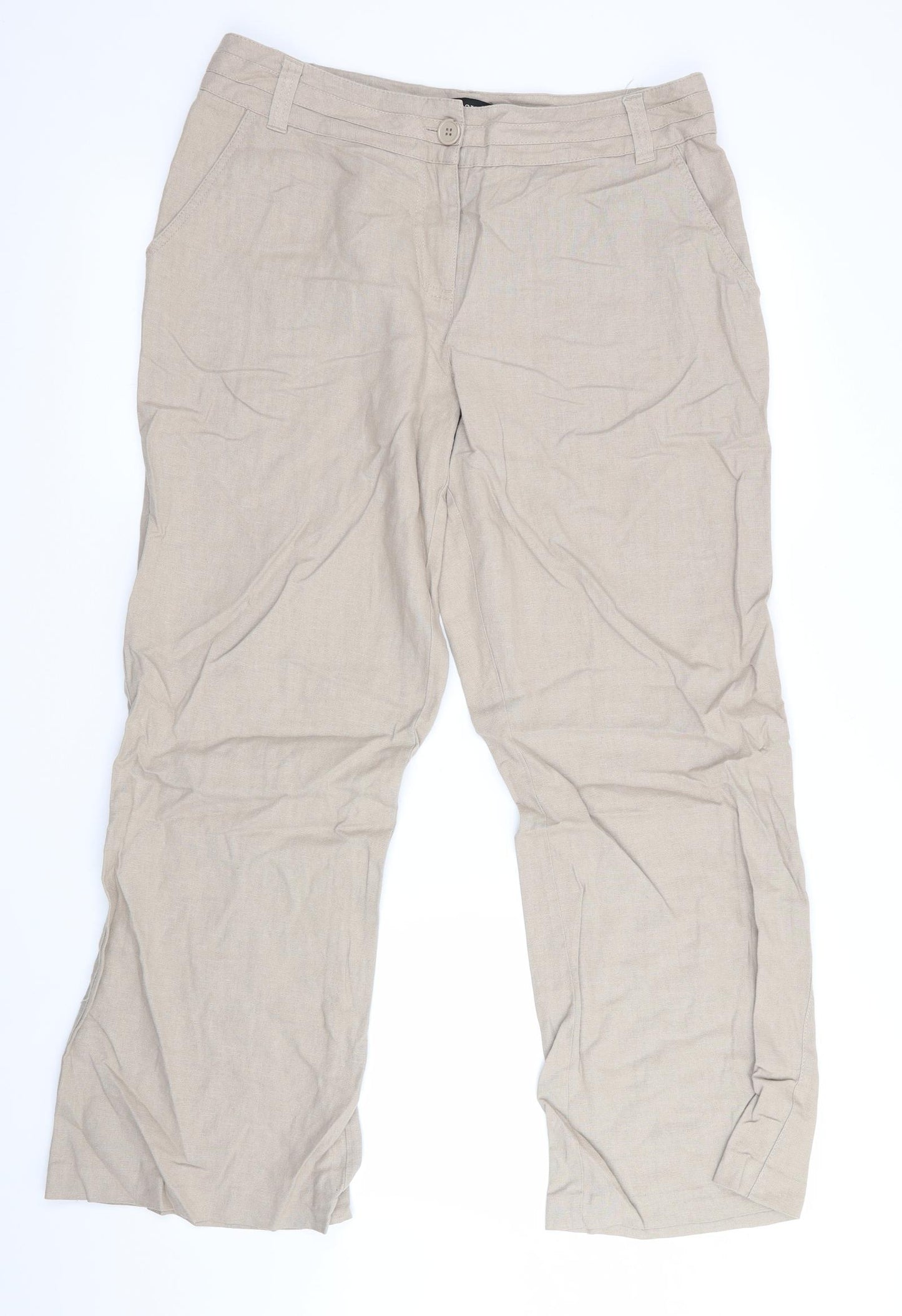 Papaya Womens Beige   Trousers  Size 14 L29 in - Linen Look trousers - wide legged