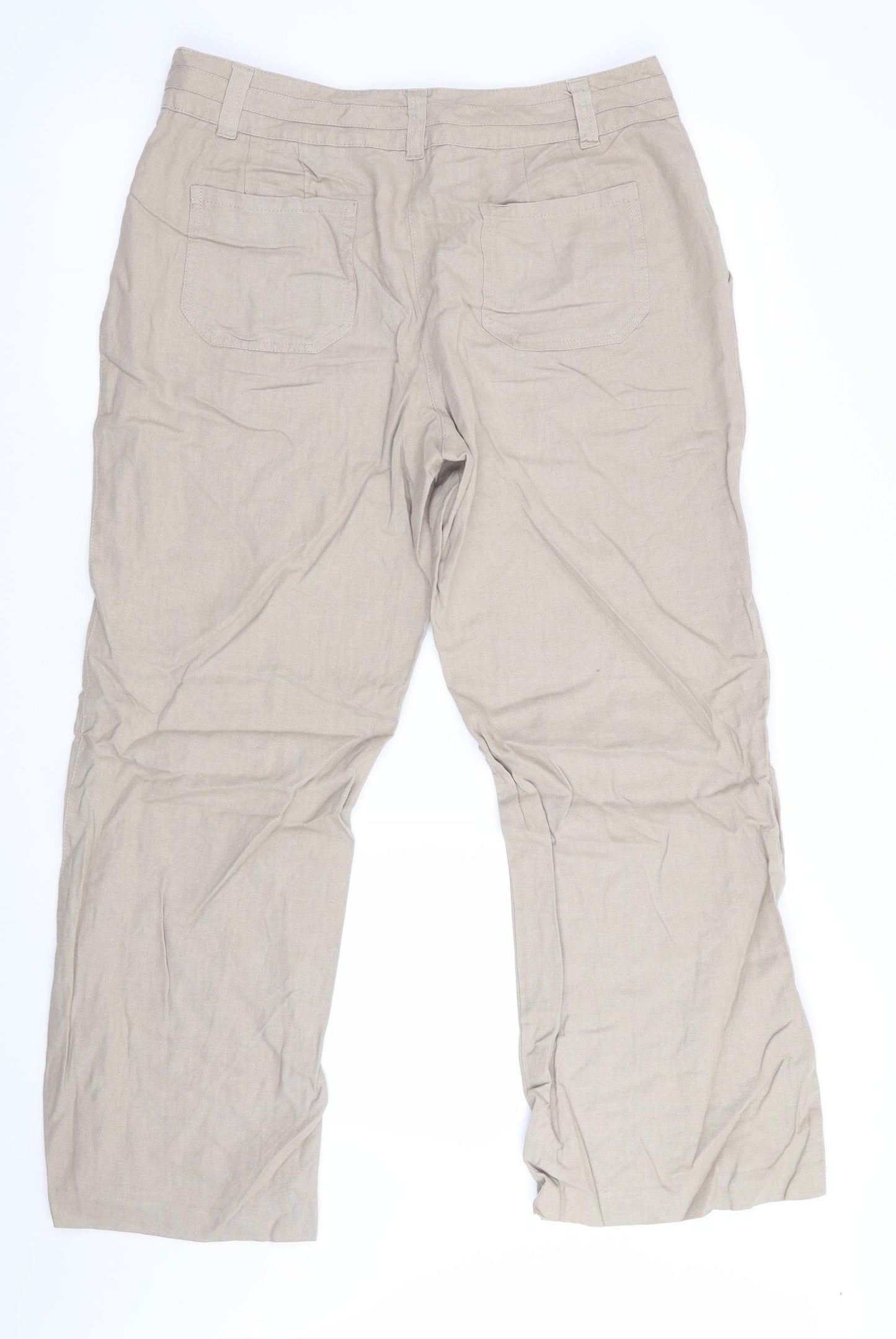 Papaya Womens Beige   Trousers  Size 14 L29 in - Linen Look trousers - wide legged