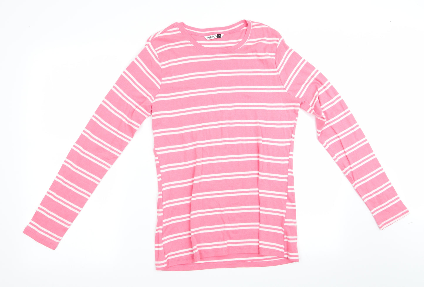 PEP Co Womens Pink Striped  Basic T-Shirt Size 12
