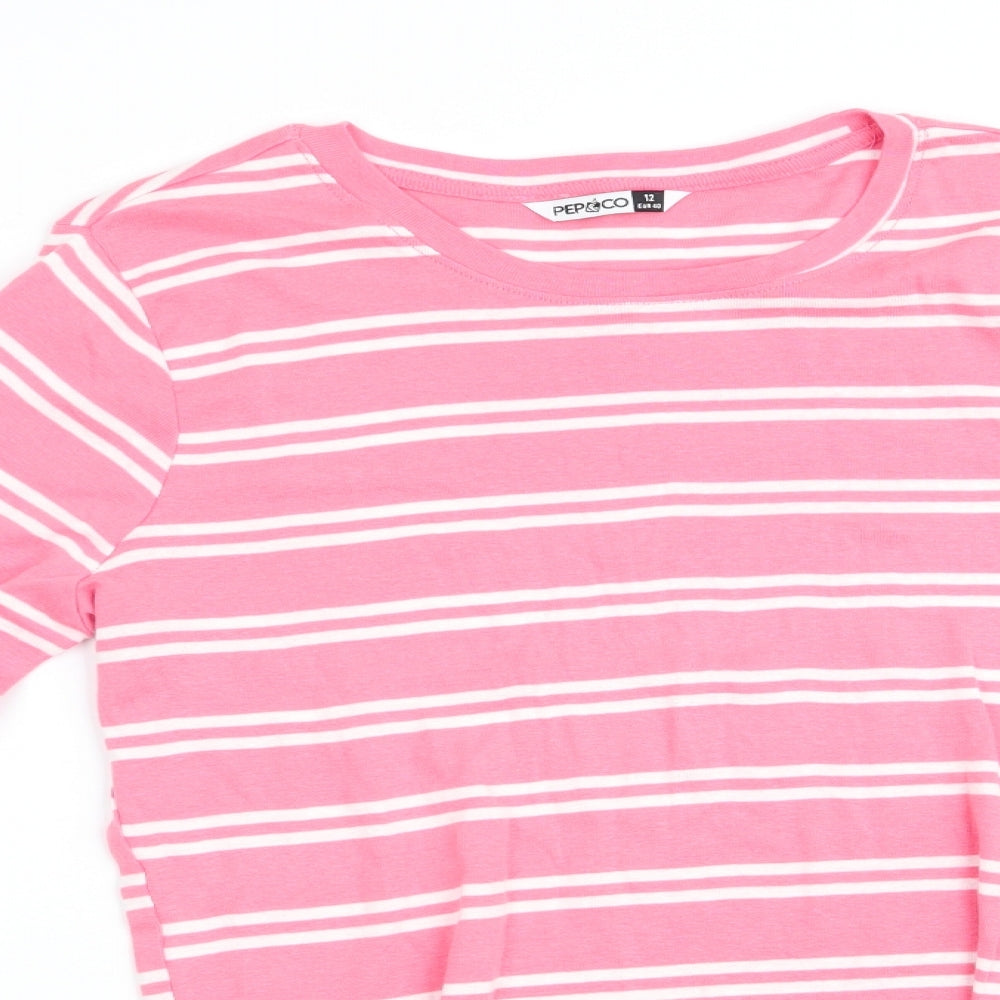 PEP Co Womens Pink Striped  Basic T-Shirt Size 12