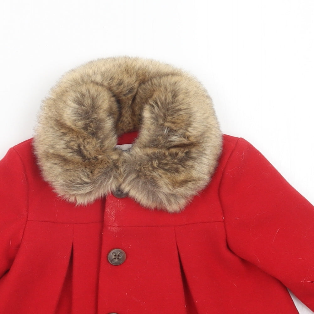 F&F Girls Red   Overcoat Coat Size 6-9 Months