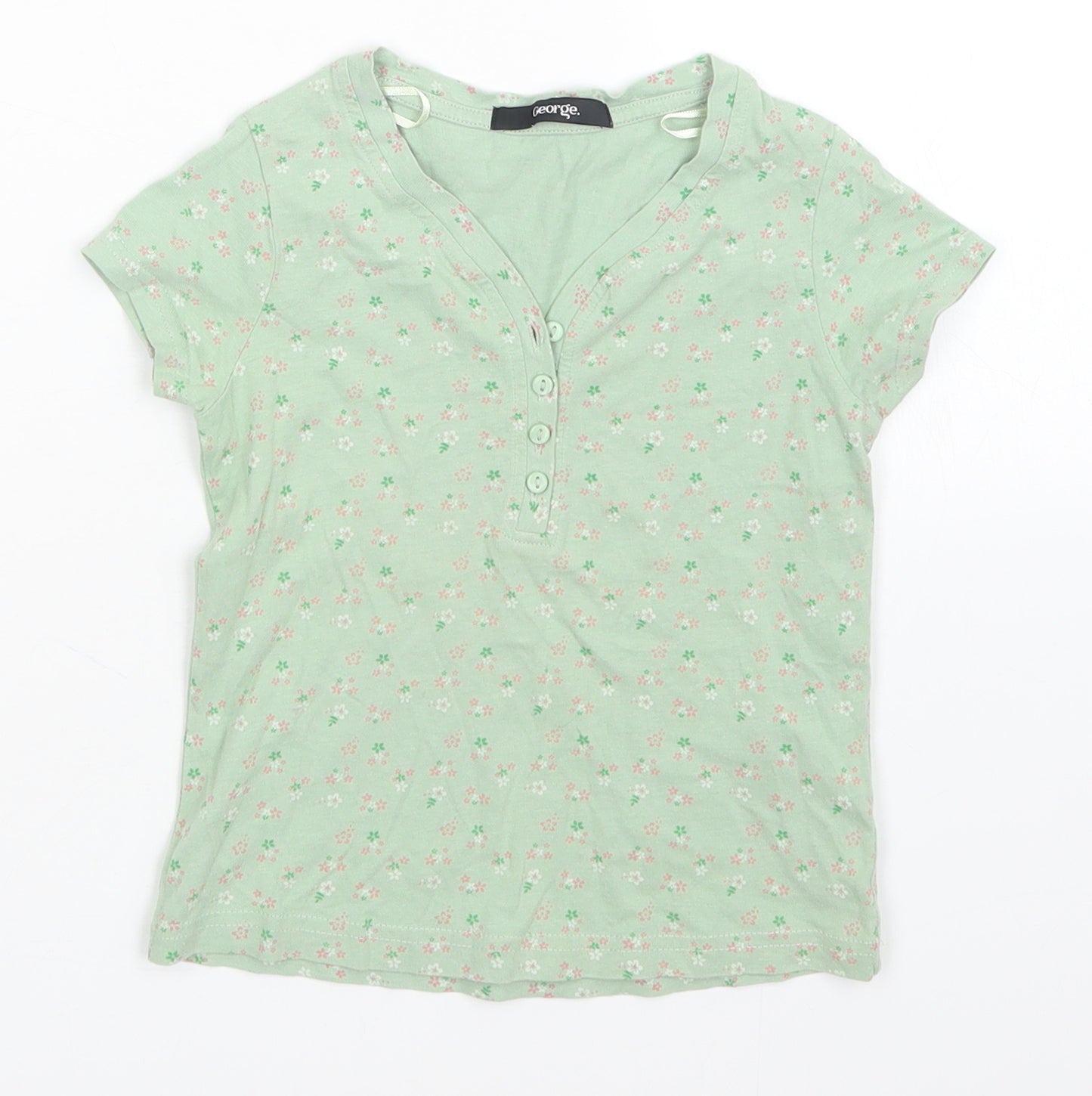 George Girls Green Floral  Basic T-Shirt Size 4-5 Years