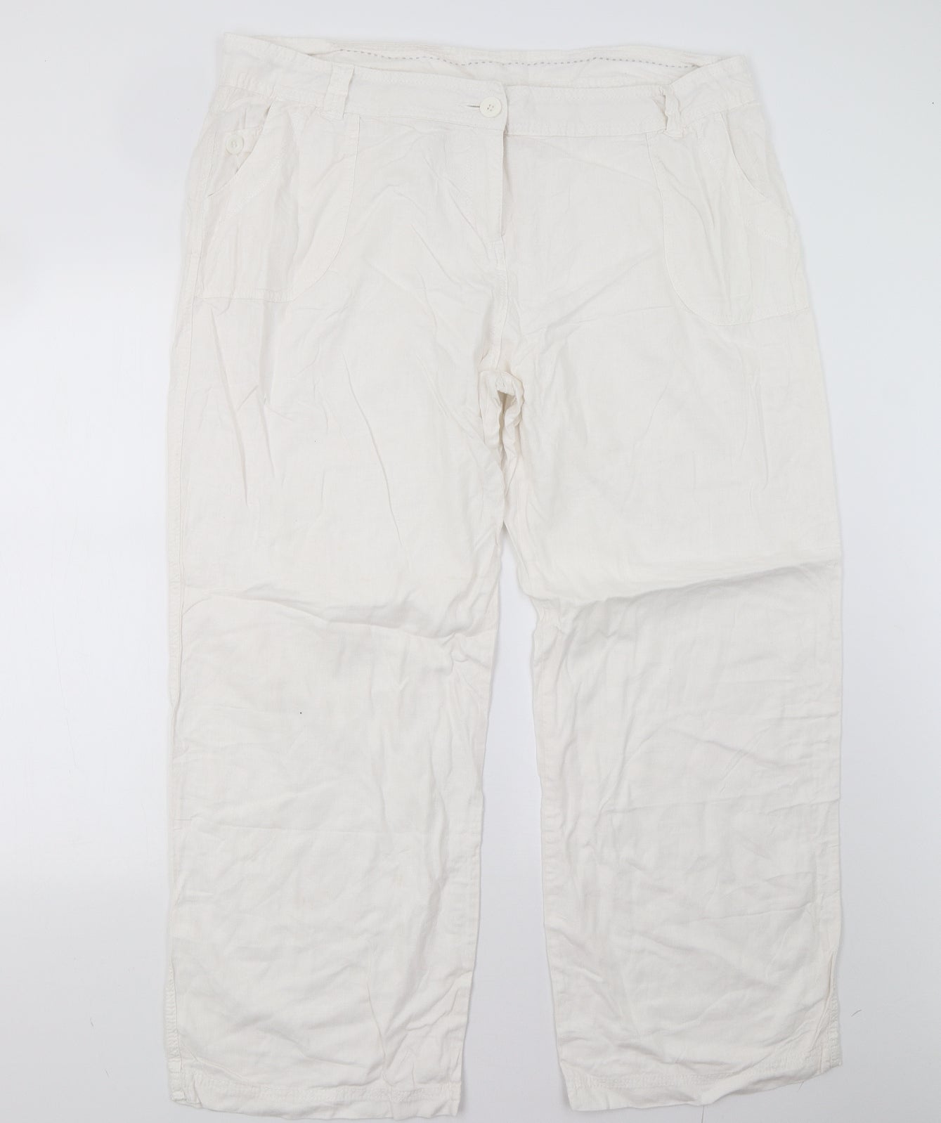 M&S Womens White   Trousers  Size 22 L30 in