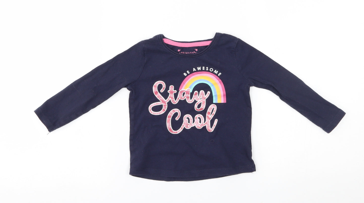 Primark Girls Blue   Basic T-Shirt Size 18-24 Months  - stay awesome