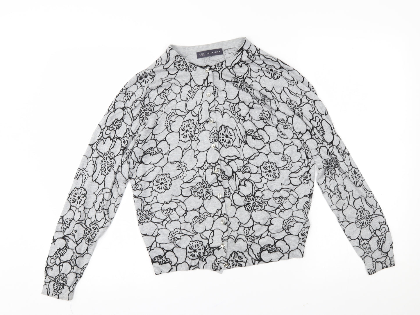 M&S Womens Grey Floral  Cardigan Jumper Size 12