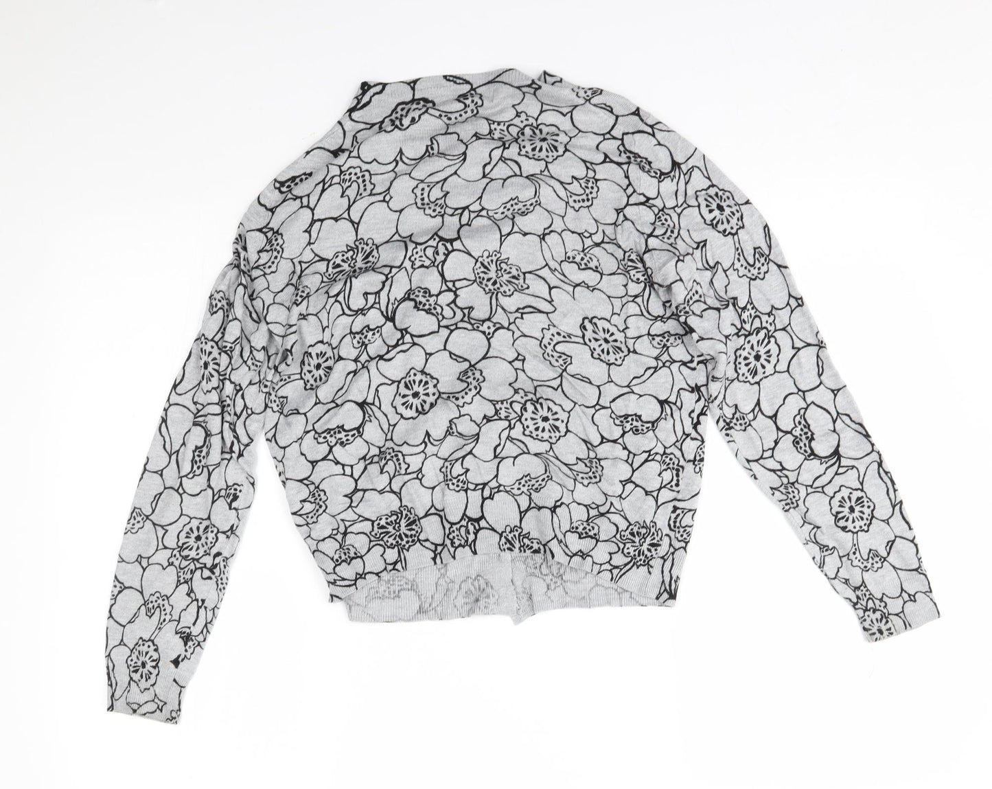 M&S Womens Grey Floral  Cardigan Jumper Size 12