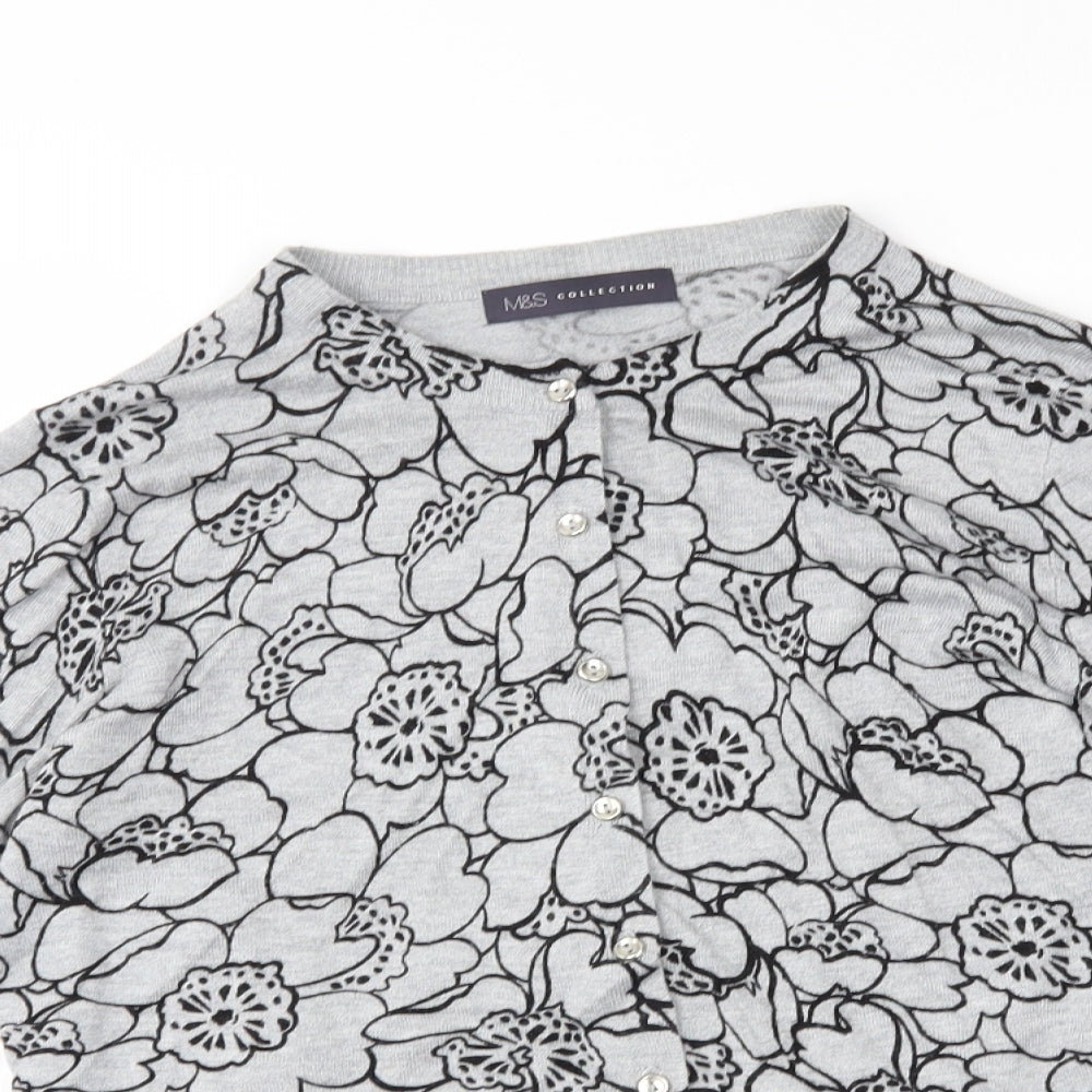 M&S Womens Grey Floral  Cardigan Jumper Size 12
