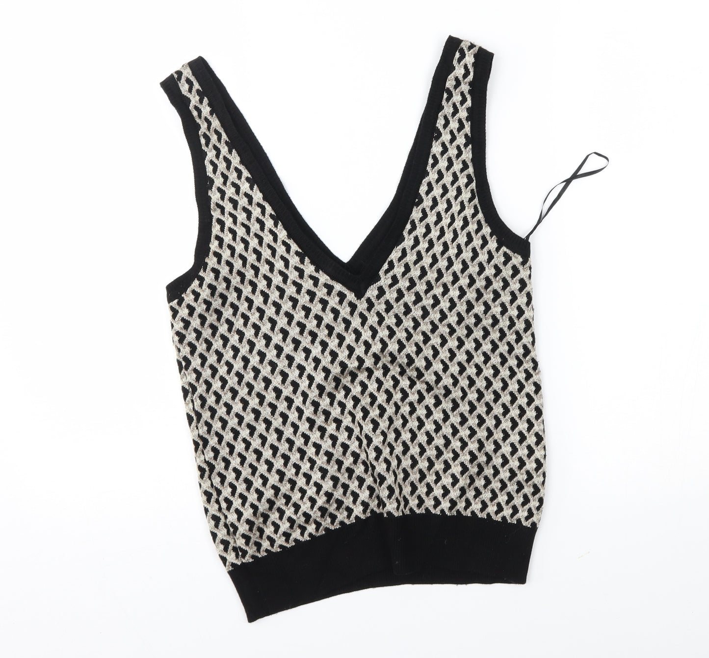 Zara Womens Beige Argyle/Diamond  Vest Jumper Size S