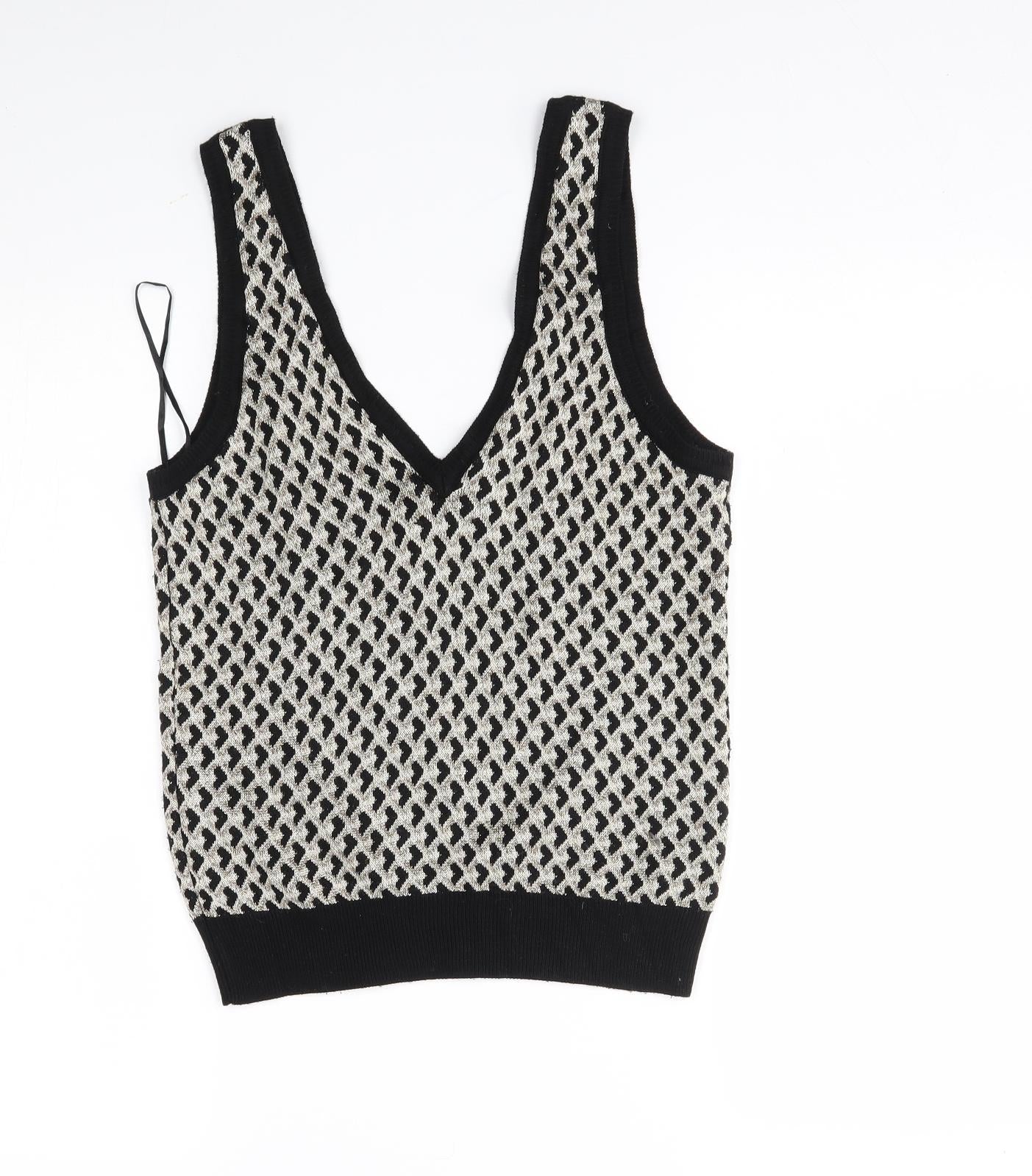 Zara Womens Beige Argyle/Diamond  Vest Jumper Size S