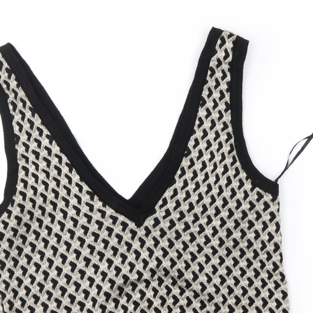 Zara Womens Beige Argyle/Diamond  Vest Jumper Size S