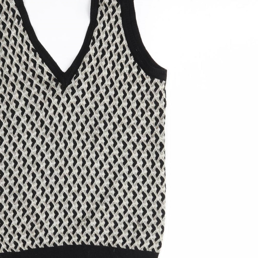 Zara Womens Beige Argyle/Diamond  Vest Jumper Size S
