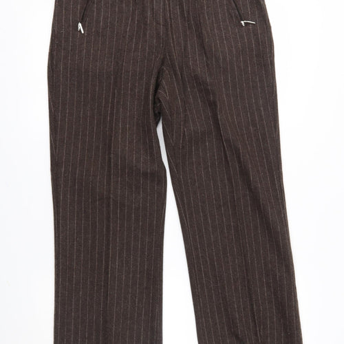 M&S Womens Brown Striped  Trousers  Size 14 L27 in