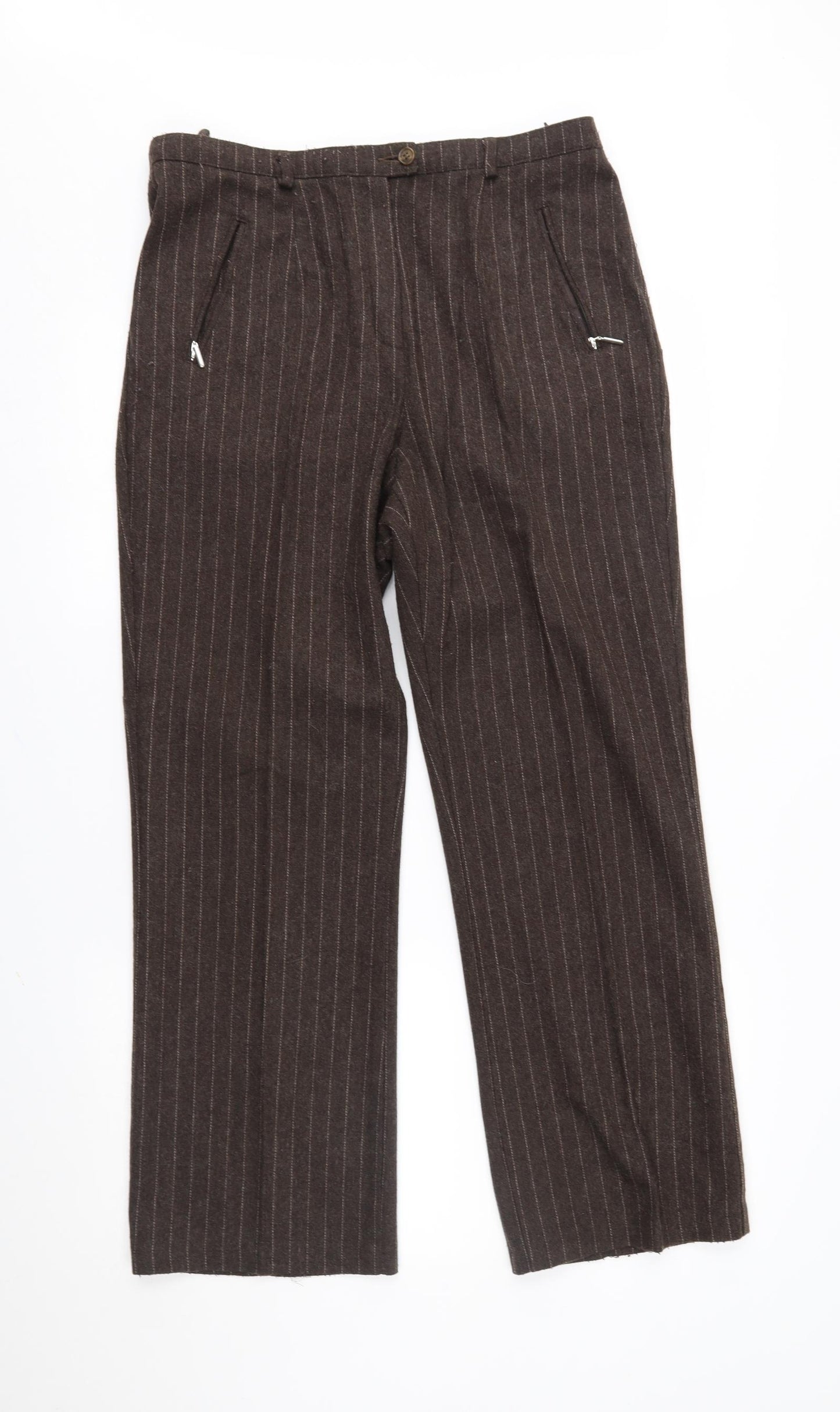 M&S Womens Brown Striped  Trousers  Size 14 L27 in