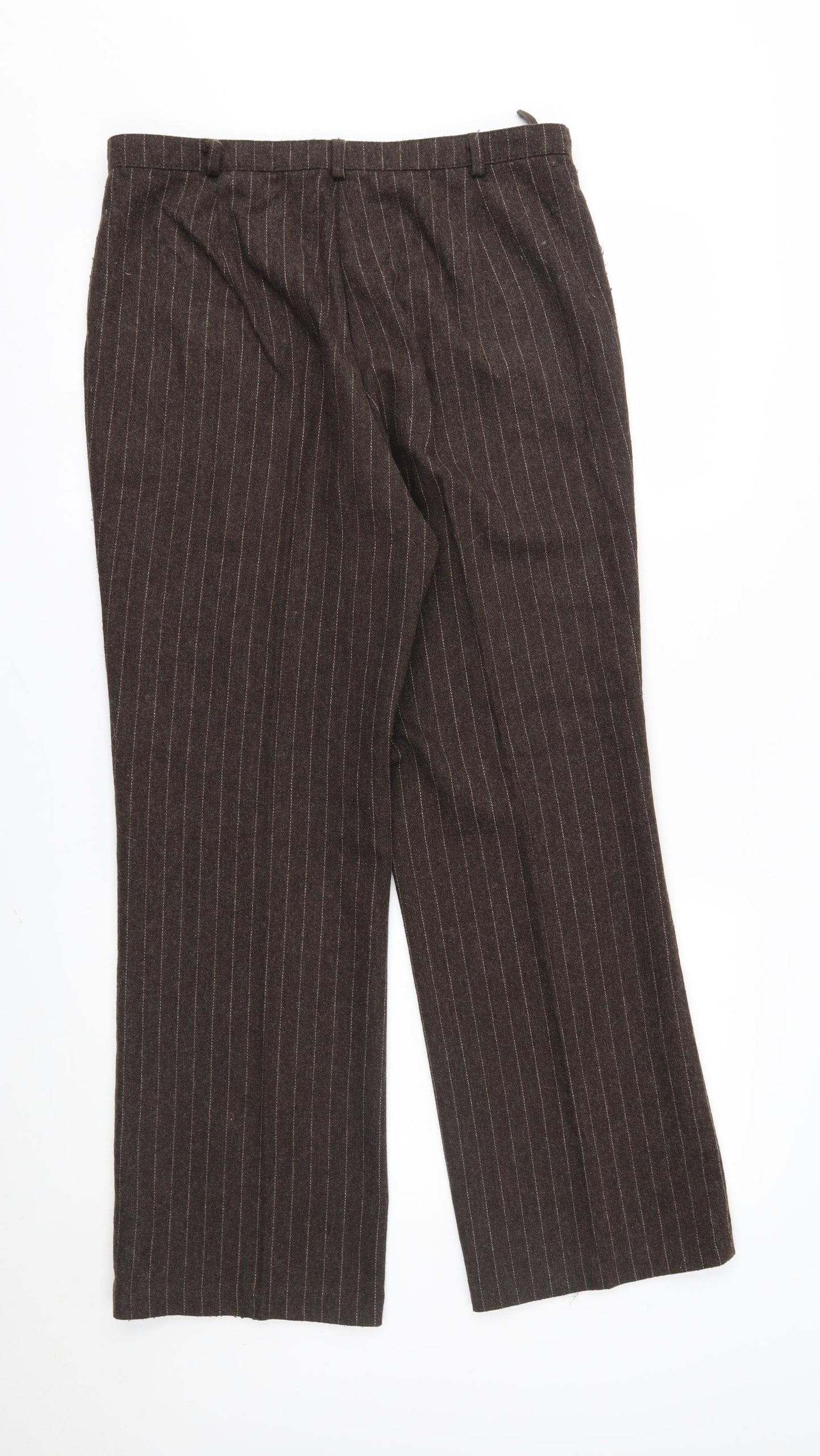 M&S Womens Brown Striped  Trousers  Size 14 L27 in