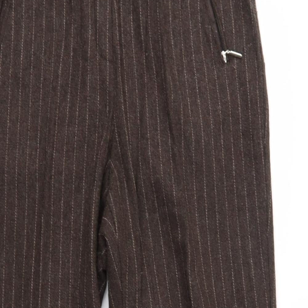 M&S Womens Brown Striped  Trousers  Size 14 L27 in