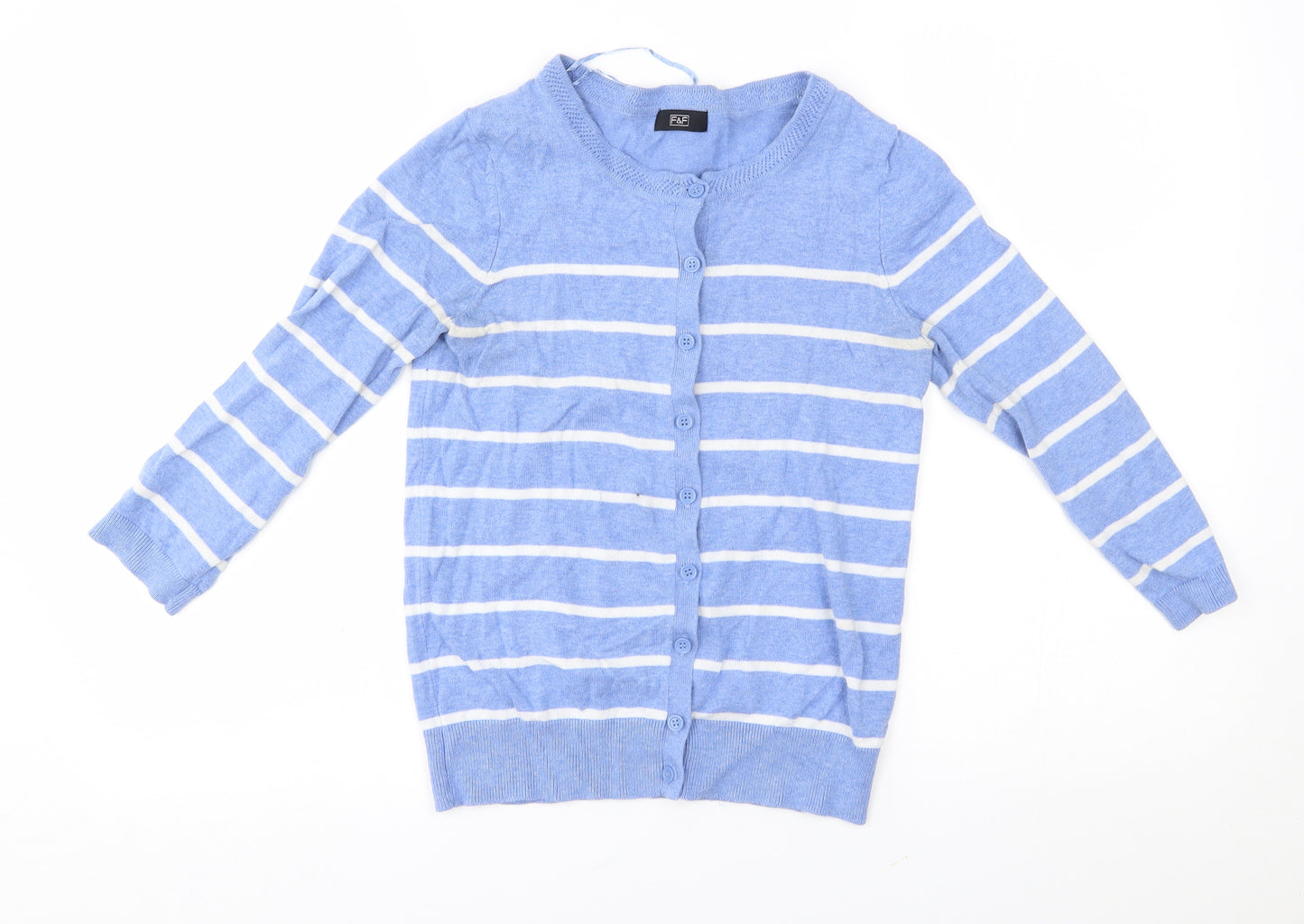 F&F Womens Blue Striped  Cardigan Jumper Size 6