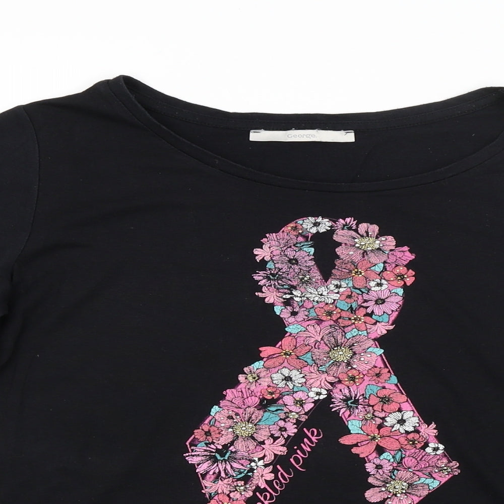George Womens Black Floral  Basic T-Shirt Size 14  - Tickled Pink