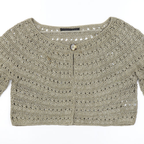 Preworn Womens Gold Argyle/Diamond  Cardigan Jumper Size 14