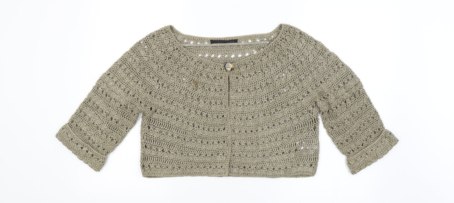Preworn Womens Gold Argyle/Diamond  Cardigan Jumper Size 14