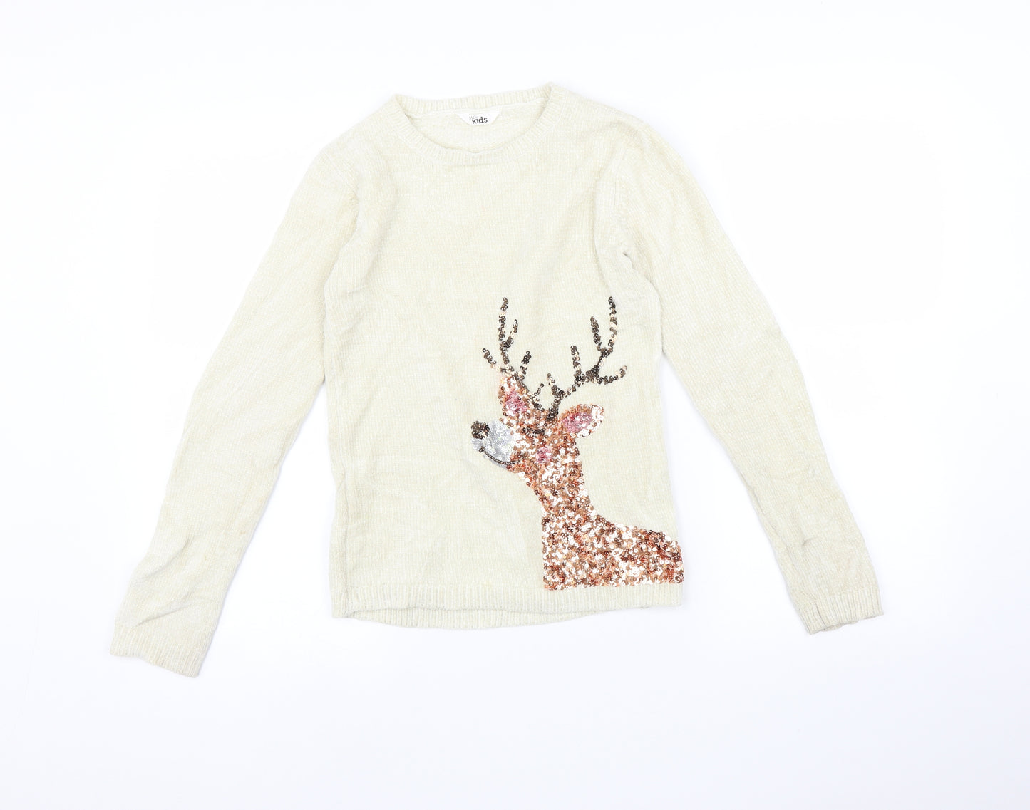 M&Co Girls White   Pullover Jumper Size 11-12 Years  - Reindeer