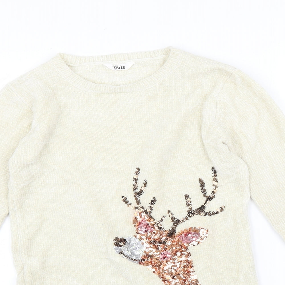 M&Co Girls White   Pullover Jumper Size 11-12 Years  - Reindeer